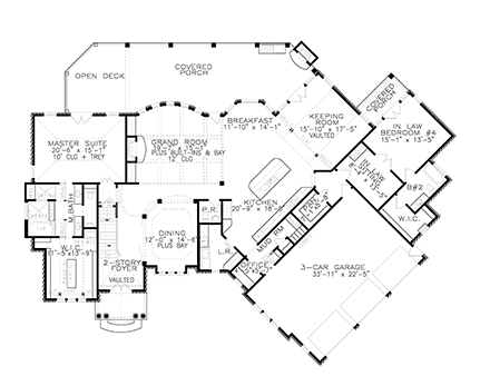 French Country, Traditional House Plan 80760, 3 Car Garage First Level Plan