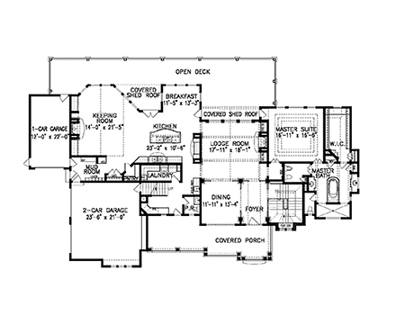 Craftsman, Ranch, Traditional House Plan 80761 with 4 Beds, 4 Baths, 3 Car Garage First Level Plan