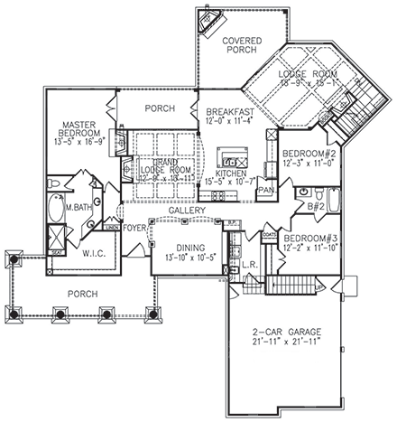 Craftsman, Farmhouse House Plan 80763, 2 Car Garage First Level Plan
