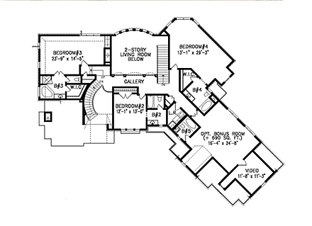 French Country, Traditional House Plan 80764 with 4 Beds, 6 Baths, 3 Car Garage Second Level Plan