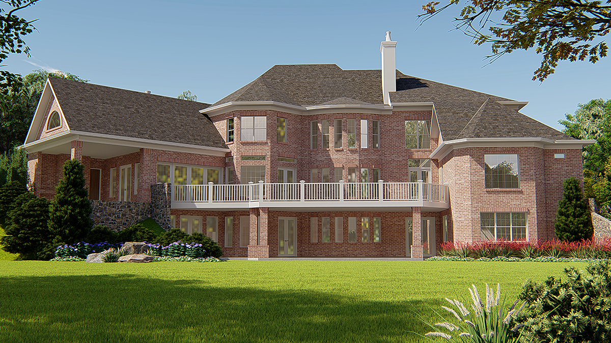 French Country, Traditional Plan with 4991 Sq. Ft., 4 Bedrooms, 6 Bathrooms, 3 Car Garage Rear Elevation