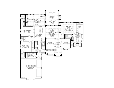 Country, Farmhouse, Southern House Plan 80765 with 3 Beds, 4 Baths, 2 Car Garage First Level Plan