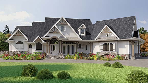 Craftsman, Ranch, Traditional House Plan 80766 with 4 Beds, 5 Baths, 3 Car Garage Elevation