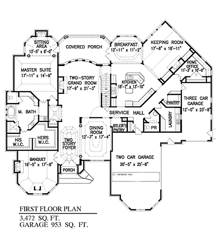 Country, Victorian House Plan 80767 with 5 Beds, 5 Baths, 3 Car Garage First Level Plan