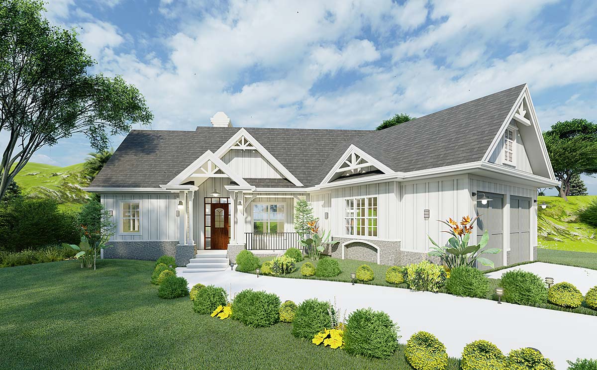 Country, Farmhouse, Ranch, Traditional Plan with 1729 Sq. Ft., 3 Bedrooms, 2 Bathrooms, 2 Car Garage Elevation