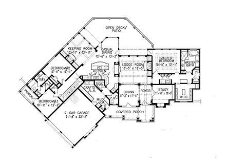 Country, Craftsman, Farmhouse, Ranch, Traditional House Plan 80769 with 3 Beds, 3 Baths, 2 Car Garage First Level Plan