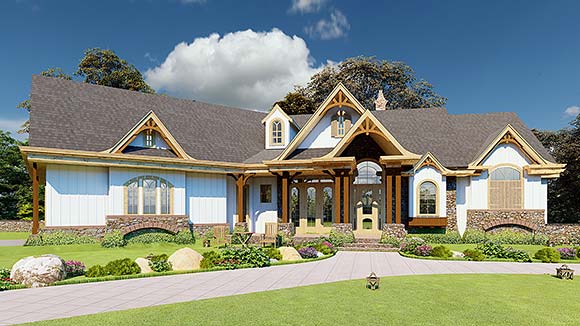 Country, Craftsman, Farmhouse, Ranch, Traditional House Plan 80769 with 3 Beds, 3 Baths, 2 Car Garage Elevation