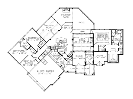 Craftsman, Farmhouse, Ranch, Traditional House Plan 80770 with 3 Beds, 3 Baths, 2 Car Garage First Level Plan