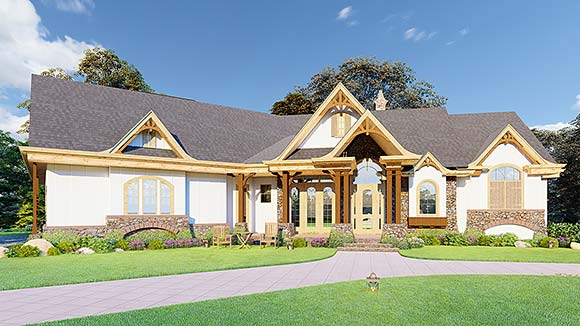 Craftsman, Farmhouse, Ranch, Traditional House Plan 80770 with 3 Beds, 3 Baths, 2 Car Garage Elevation