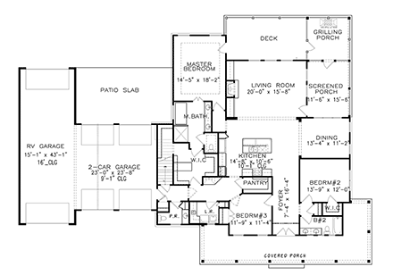 Country, Farmhouse, Southern, Traditional House Plan 80771 with 3 Beds, 3 Baths, 2 Car Garage First Level Plan