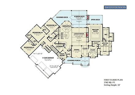 Craftsman, Farmhouse, New American House Plan 80773 with 4 Beds, 5 Baths, 3 Car Garage First Level Plan
