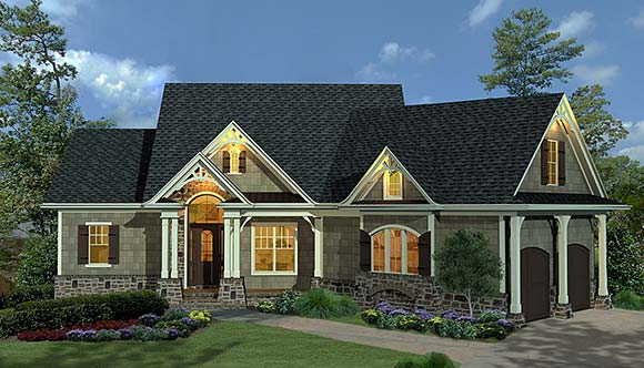 Cottage, Craftsman House Plan 80779 with 3 Beds, 3 Baths, 2 Car Garage Elevation