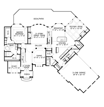 European, French Country, New American, Traditional House Plan 80788 with 4 Beds, 4 Baths, 3 Car Garage First Level Plan