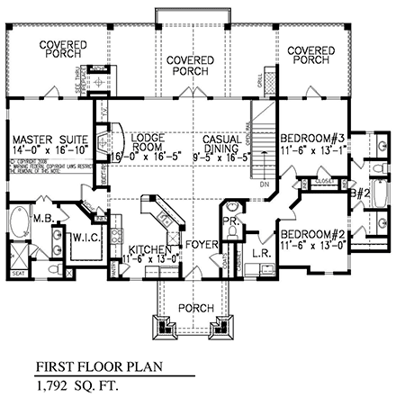 Cottage, Country, Craftsman, Ranch House Plan 80793 with 3 Beds, 3 Baths First Level Plan