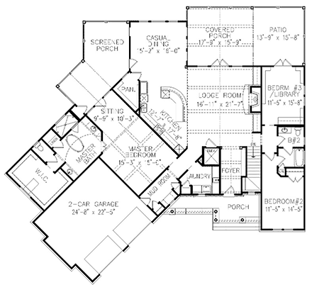 Craftsman, Ranch, Tuscan House Plan 80797 with 3 Beds, 3 Baths, 2 Car Garage First Level Plan