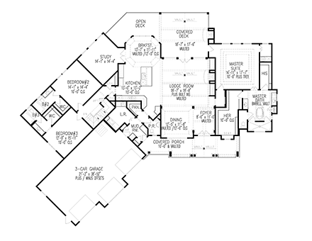 Farmhouse, New American, Southern House Plan 80798 with 3 Beds, 4 Baths, 3 Car Garage First Level Plan