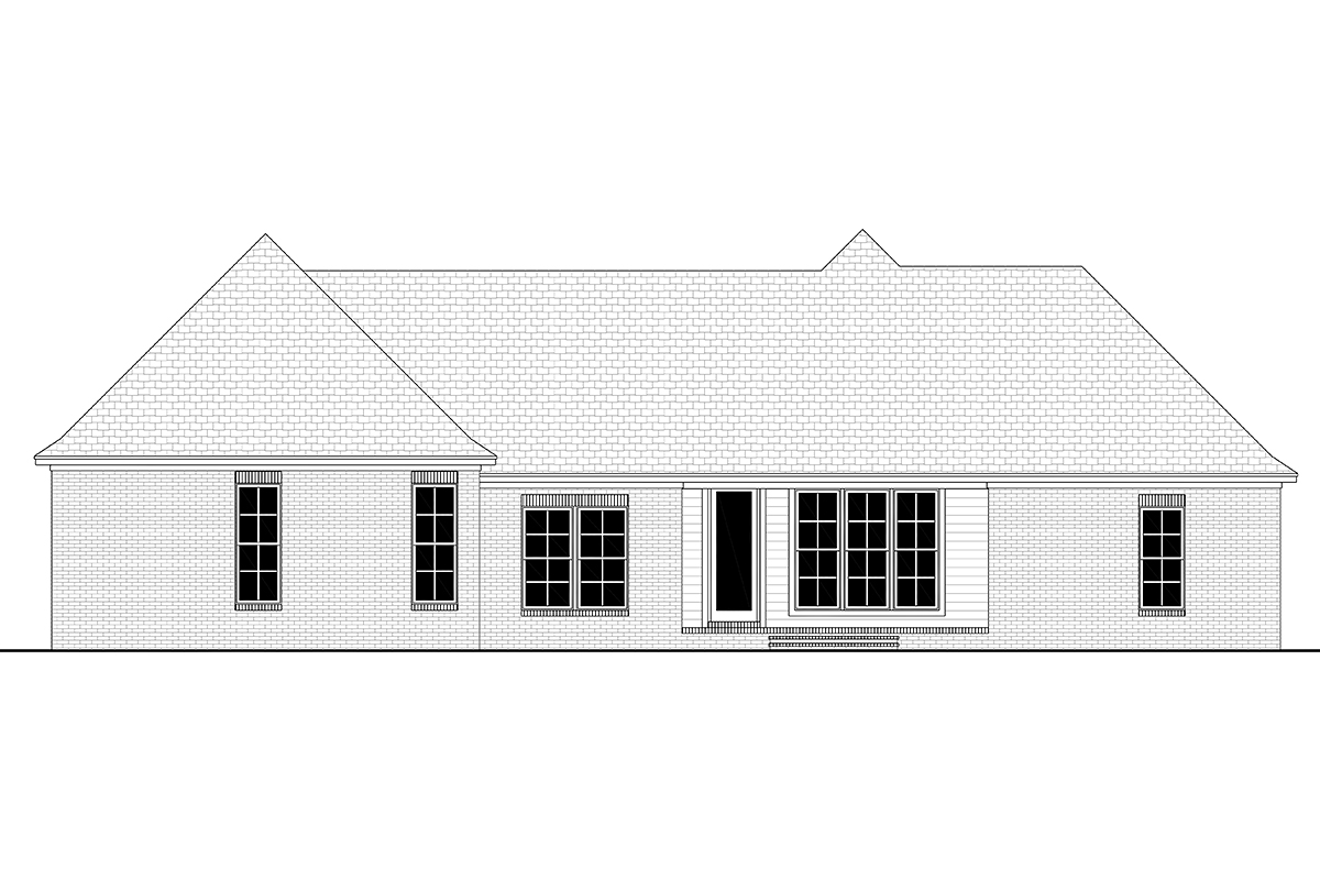 Country, Farmhouse, Traditional Plan with 2095 Sq. Ft., 4 Bedrooms, 2 Bathrooms, 2 Car Garage Rear Elevation