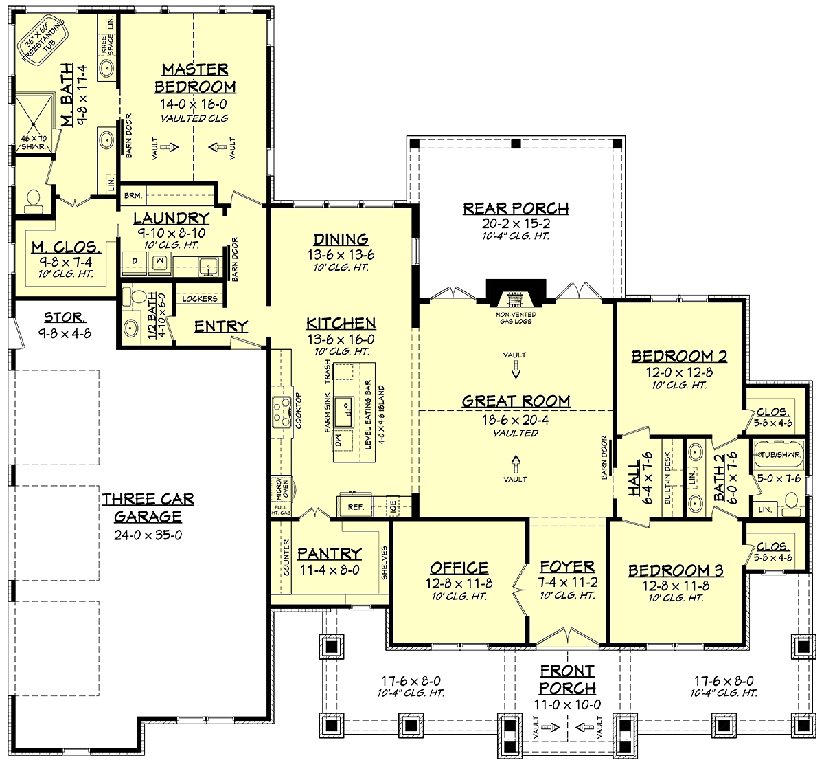 Country, Craftsman, Farmhouse, Ranch House Plan 80801 with 3 Beds, 3 Baths, 3 Car Garage Level One