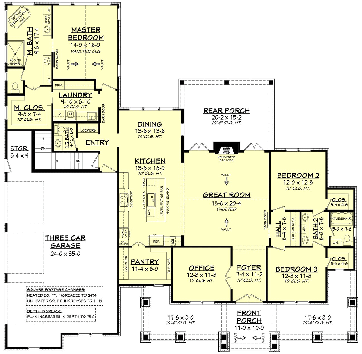 Country, Craftsman, Farmhouse, Ranch House Plan 80801 with 3 Beds, 3 Baths, 3 Car Garage Alternate Level One