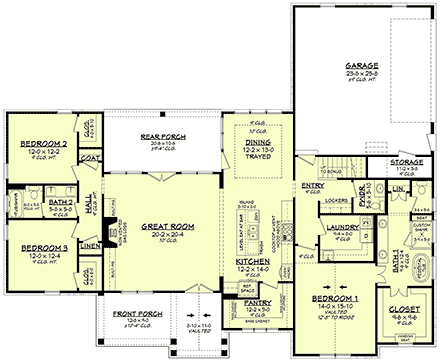 Country, Farmhouse, Southern, Traditional House Plan 80805 with 3 Beds, 3 Baths, 2 Car Garage First Level Plan