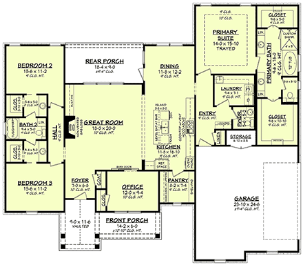 Country, Farmhouse, Ranch House Plan 80806 with 3 Beds, 3 Baths, 2 Car Garage First Level Plan
