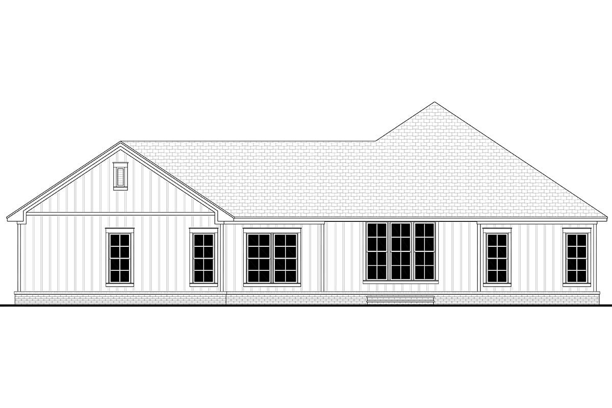 Country, Farmhouse, Ranch Plan with 2339 Sq. Ft., 3 Bedrooms, 3 Bathrooms, 2 Car Garage Rear Elevation