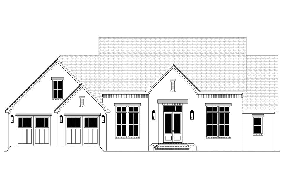 Farmhouse, French Country Plan with 2199 Sq. Ft., 3 Bedrooms, 2 Bathrooms, 2 Car Garage Picture 4