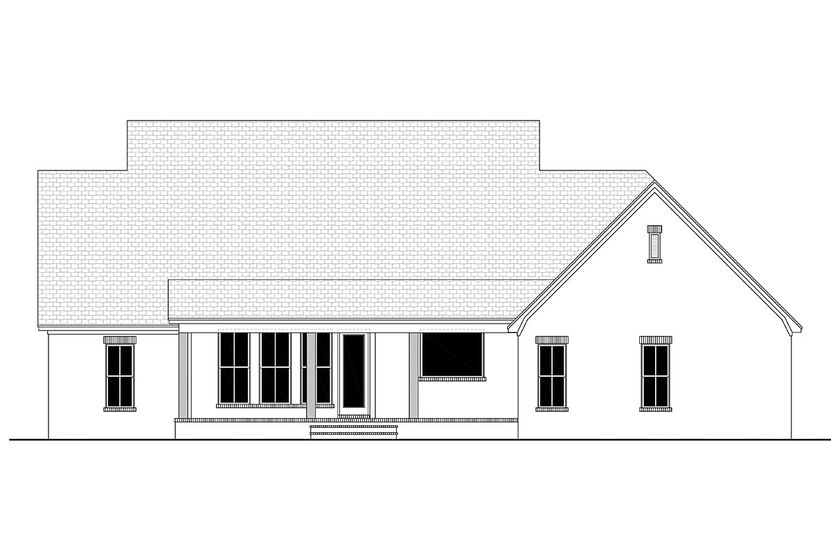 Farmhouse, French Country Plan with 2199 Sq. Ft., 3 Bedrooms, 2 Bathrooms, 2 Car Garage Rear Elevation