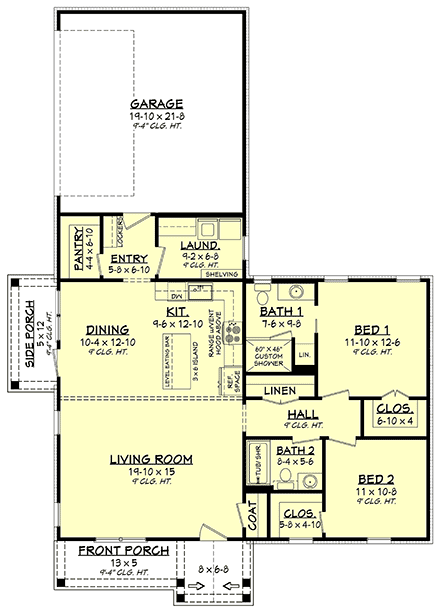 Cottage, Country, Farmhouse House Plan 80811 with 2 Beds, 2 Baths, 2 Car Garage First Level Plan