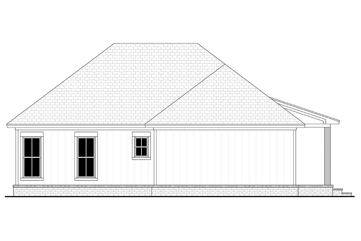 Cottage, Country, Farmhouse Plan with 1301 Sq. Ft., 2 Bedrooms, 2 Bathrooms, 2 Car Garage Rear Elevation