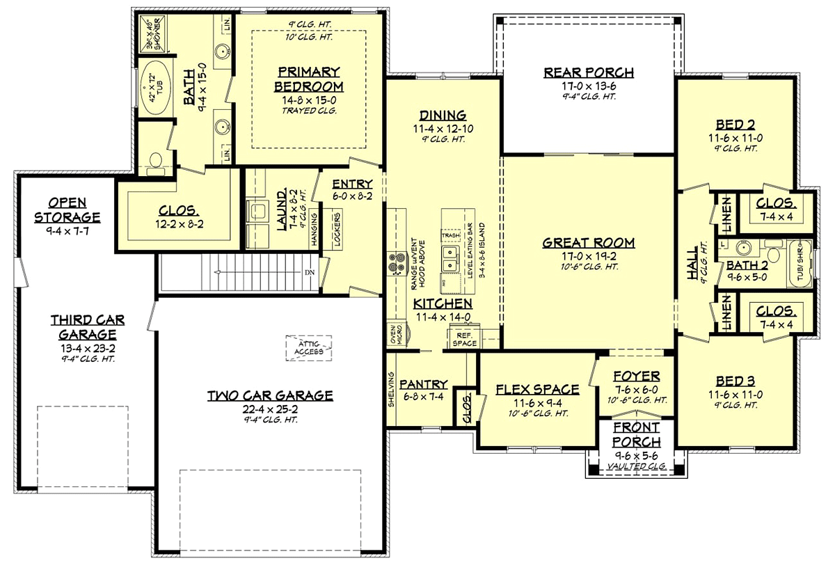 Country, Farmhouse, Traditional House Plan 80812 with 3 Beds, 2 Baths, 3 Car Garage Alternate Level One