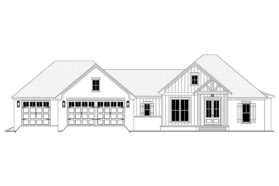 Country, Farmhouse, Traditional Plan with 2002 Sq. Ft., 3 Bedrooms, 2 Bathrooms, 3 Car Garage Picture 4