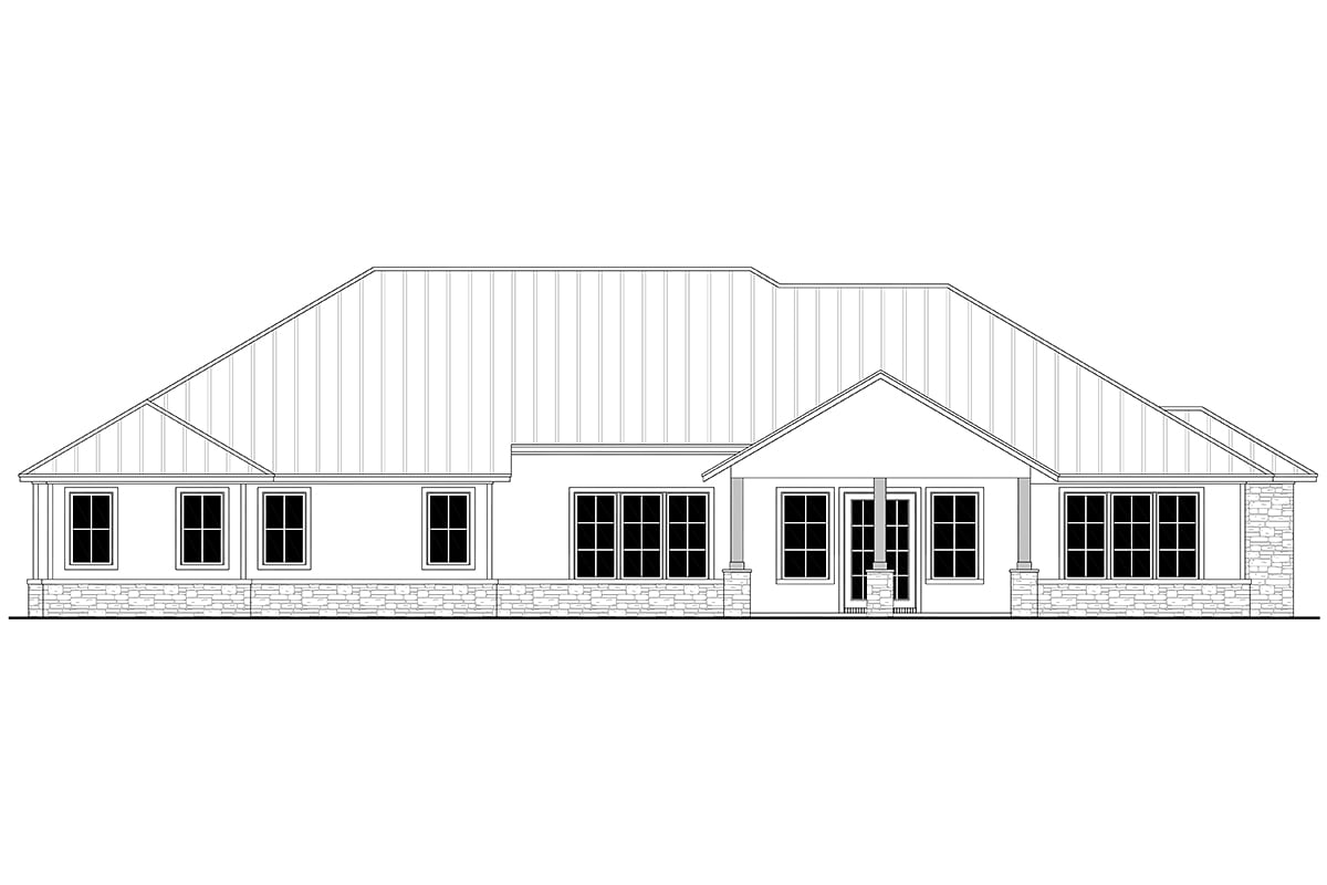 Country, Farmhouse, Ranch House Plan 80814 with 3 Beds, 4 Baths, 3 Car Garage Rear Elevation
