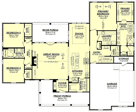 Country, Farmhouse, Traditional House Plan 80816 with 3 Beds, 3 Baths, 2 Car Garage First Level Plan