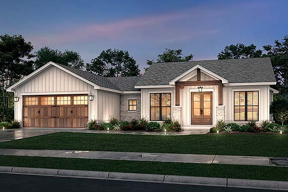 Bungalow, Country, Craftsman, Farmhouse, Ranch House Plan 80818 with 3 Beds, 3 Baths, 2 Car Garage Elevation