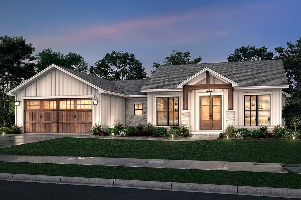 Bungalow, Country, Craftsman, Farmhouse, Ranch House Plan 80818 with 3 Beds, 3 Baths, 2 Car Garage Elevation