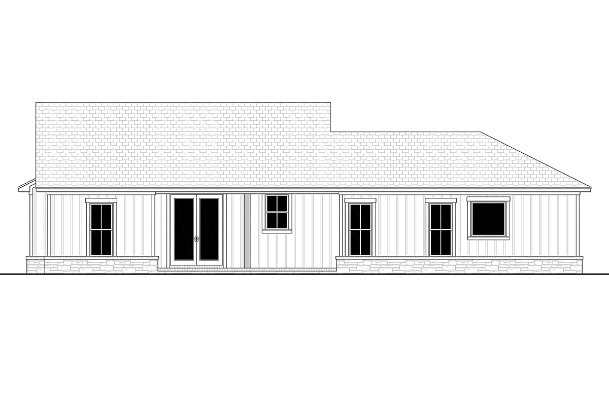 Bungalow, Country, Craftsman, Farmhouse, Ranch House Plan 80818 with 3 Beds, 3 Baths, 2 Car Garage Rear Elevation