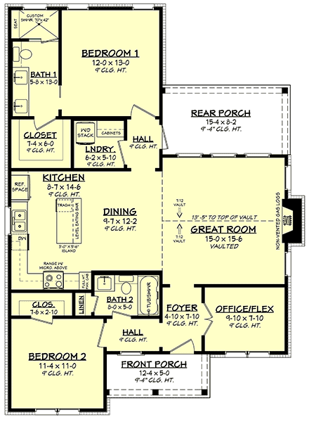 Cottage, Country, Craftsman, Farmhouse House Plan 80819 with 2 Beds, 2 Baths First Level Plan