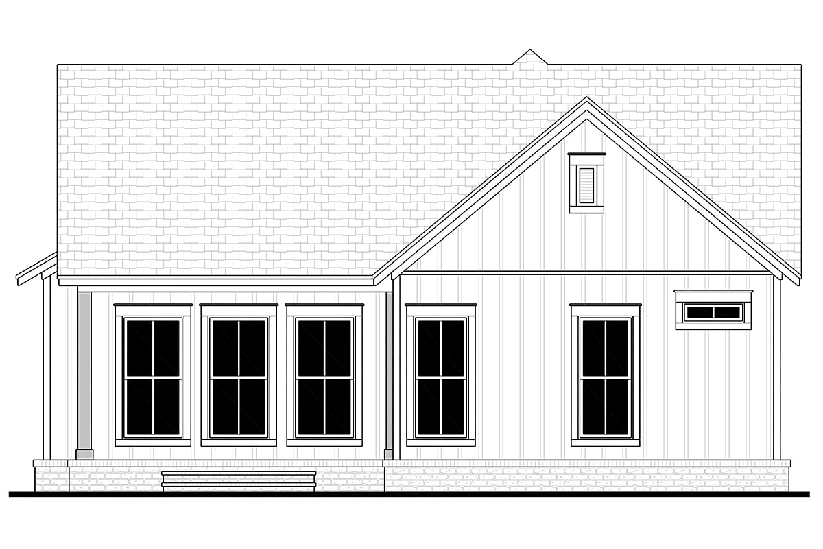 Cottage, Country, Craftsman, Farmhouse Plan with 1254 Sq. Ft., 2 Bedrooms, 2 Bathrooms Rear Elevation