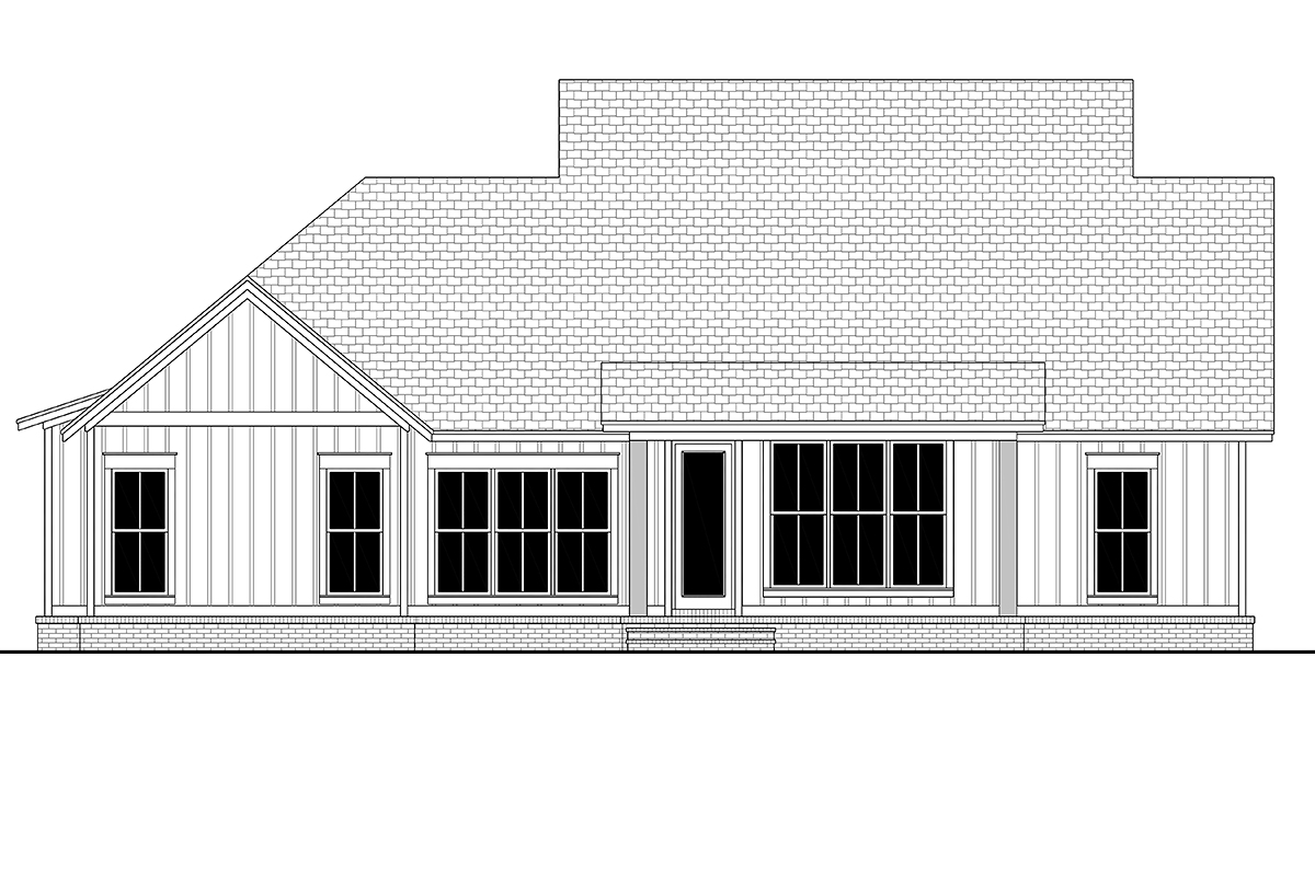 Country, Farmhouse, Traditional Plan with 1756 Sq. Ft., 3 Bedrooms, 2 Bathrooms, 2 Car Garage Rear Elevation