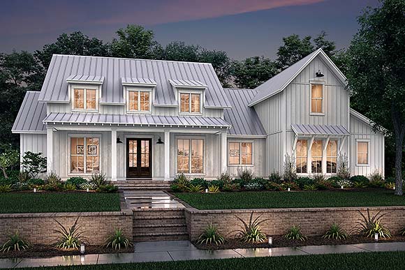 Contemporary, Country, Farmhouse, French Country House Plan 80823 with 4 Beds, 4 Baths, 2 Car Garage Elevation
