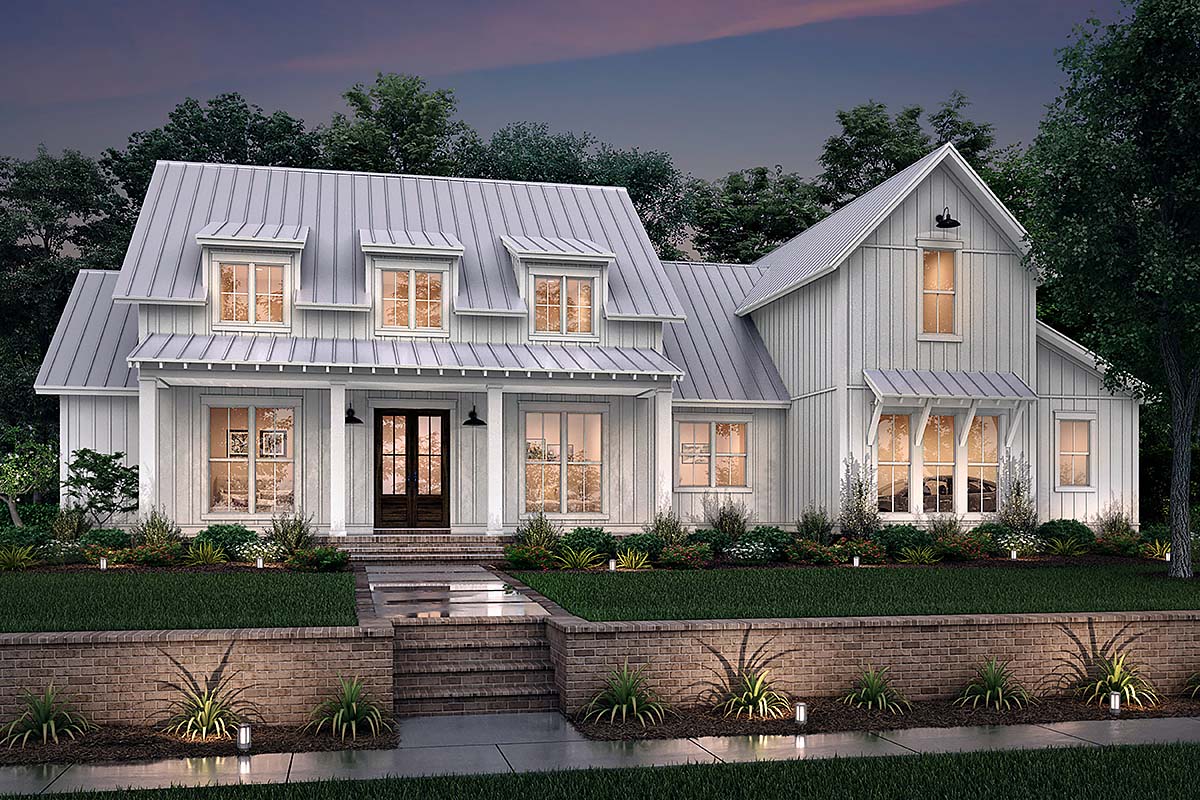 Contemporary, Country, Farmhouse, French Country Plan with 2989 Sq. Ft., 4 Bedrooms, 4 Bathrooms, 2 Car Garage Elevation