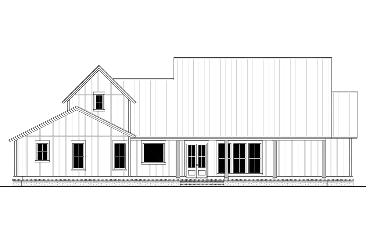 Contemporary, Country, Farmhouse, French Country Plan with 2989 Sq. Ft., 4 Bedrooms, 4 Bathrooms, 2 Car Garage Rear Elevation