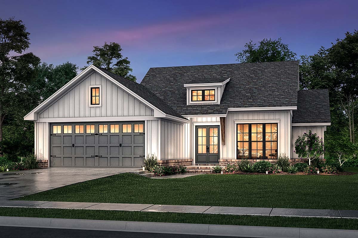 Country, Farmhouse, Traditional Plan with 1493 Sq. Ft., 3 Bedrooms, 2 Bathrooms, 2 Car Garage Elevation