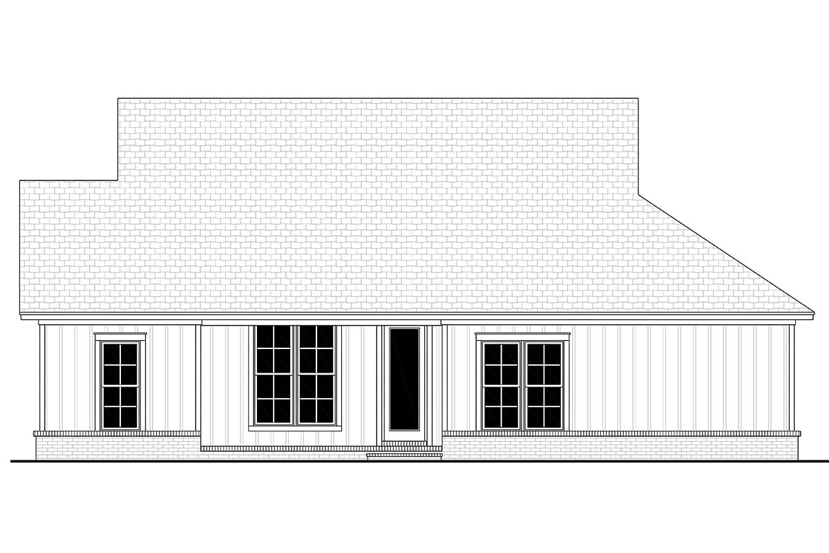 Country, Farmhouse, Traditional Plan with 1493 Sq. Ft., 3 Bedrooms, 2 Bathrooms, 2 Car Garage Rear Elevation