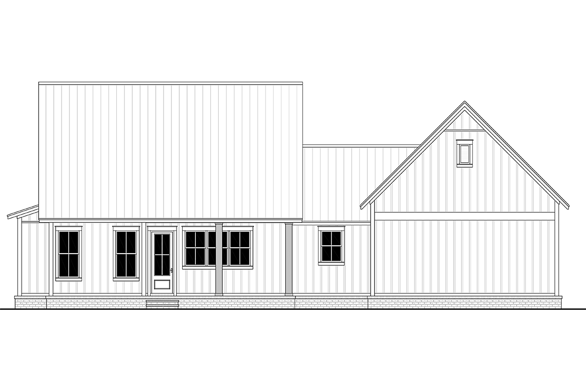 Country, Farmhouse, Traditional Plan with 1448 Sq. Ft., 2 Bedrooms, 2 Bathrooms, 1 Car Garage Rear Elevation