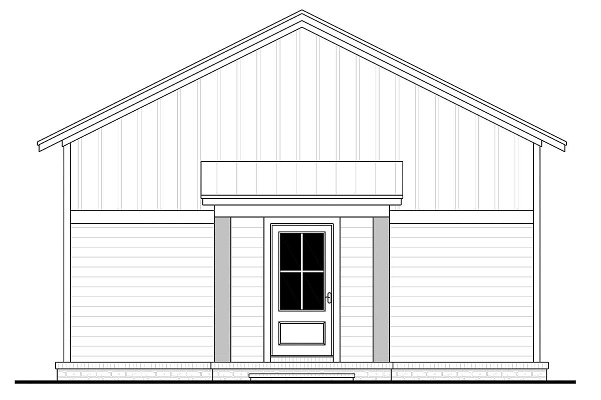 Country, Farmhouse, Traditional Plan with 732 Sq. Ft., 1 Bedrooms, 1 Bathrooms Rear Elevation