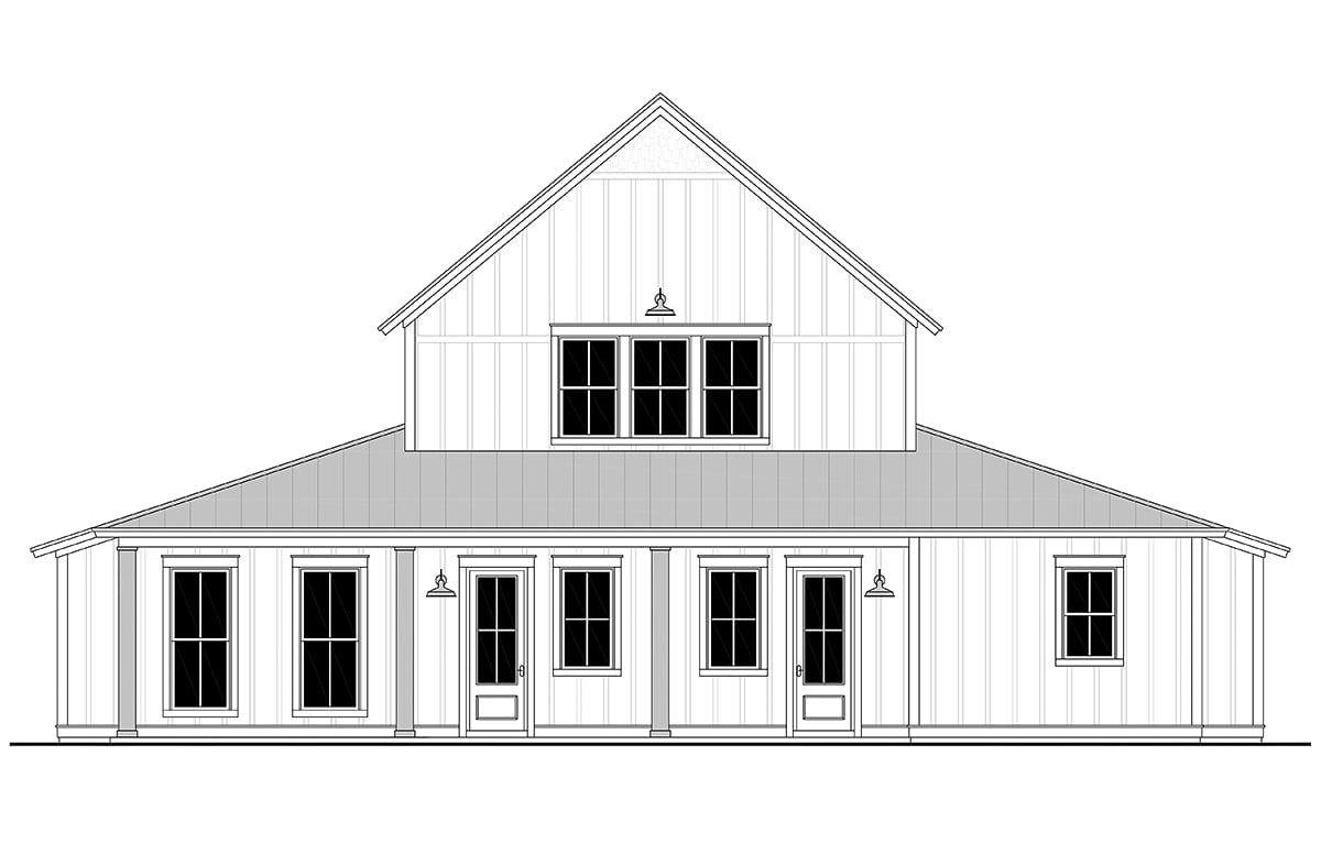 Barndominium, Country, Farmhouse, Traditional Plan with 2992 Sq. Ft., 4 Bedrooms, 4 Bathrooms Rear Elevation