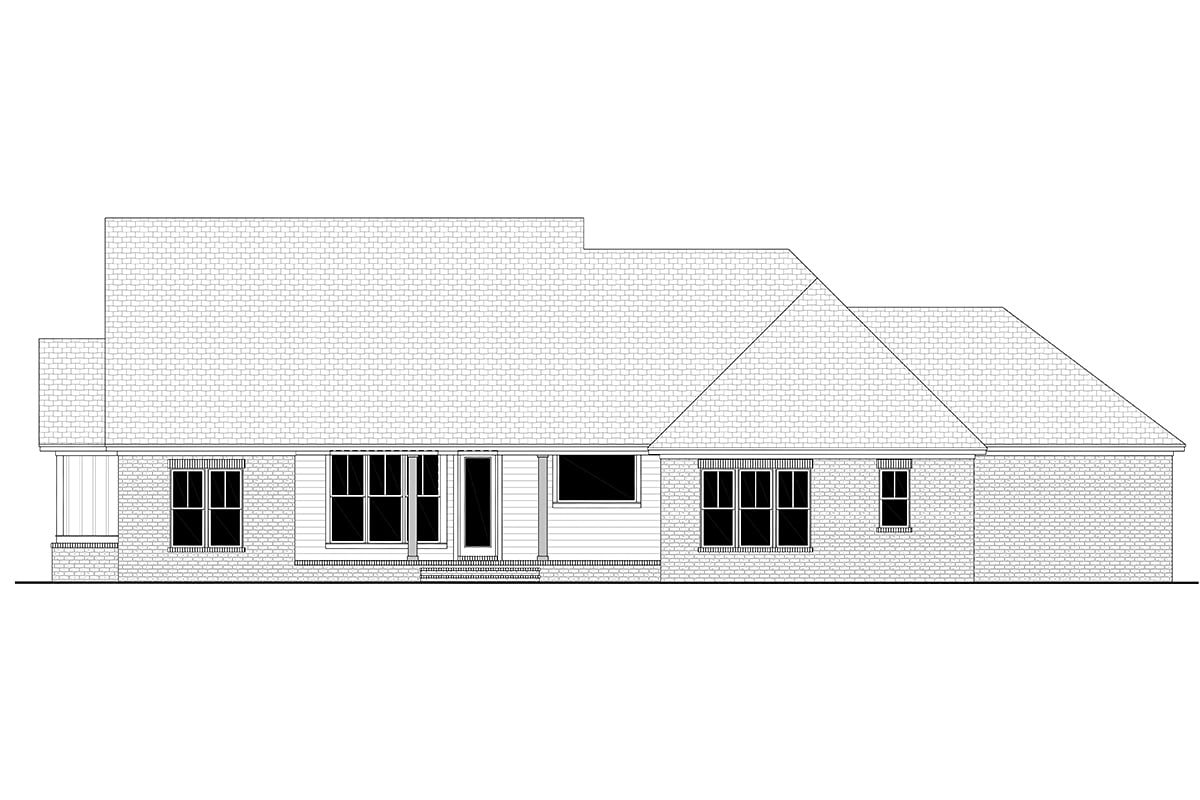 Cottage, Country, Farmhouse, Traditional Plan with 2125 Sq. Ft., 3 Bedrooms, 3 Bathrooms, 3 Car Garage Rear Elevation