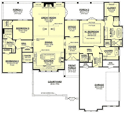 Cottage, European, Farmhouse House Plan 80835 with 3 Beds, 3 Baths, 2 Car Garage First Level Plan